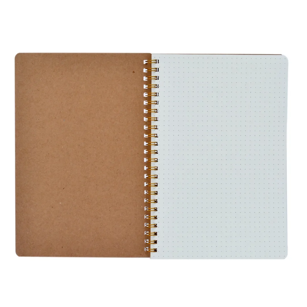 

A5 Medium Dotted Grid Spiral Notebook 100 Pages Journal Notepad Cardboard Tan Cover Durable Book for Noting Signing