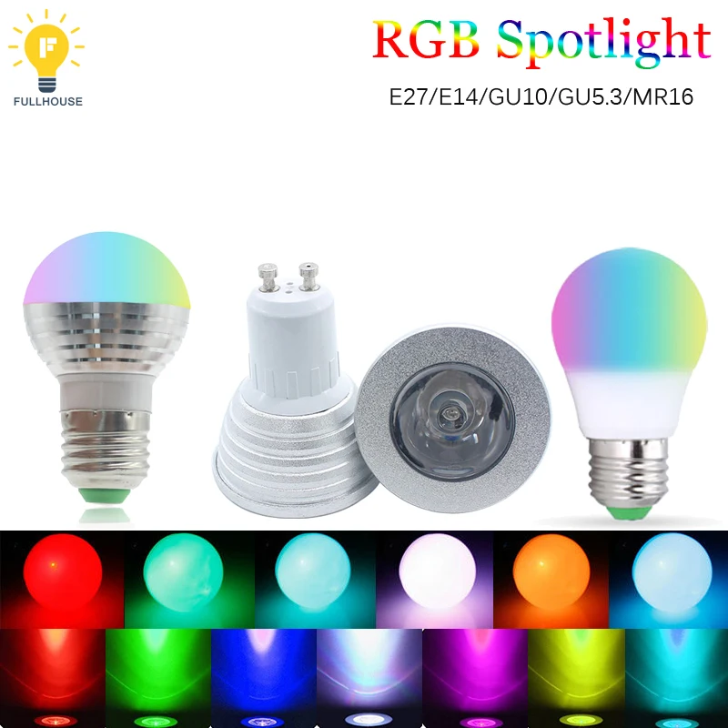 E27 E14 LED 16 изменение цвета RGB волшебная лампа 85 265 в 110 120 220 В Светодиодная прожектор +