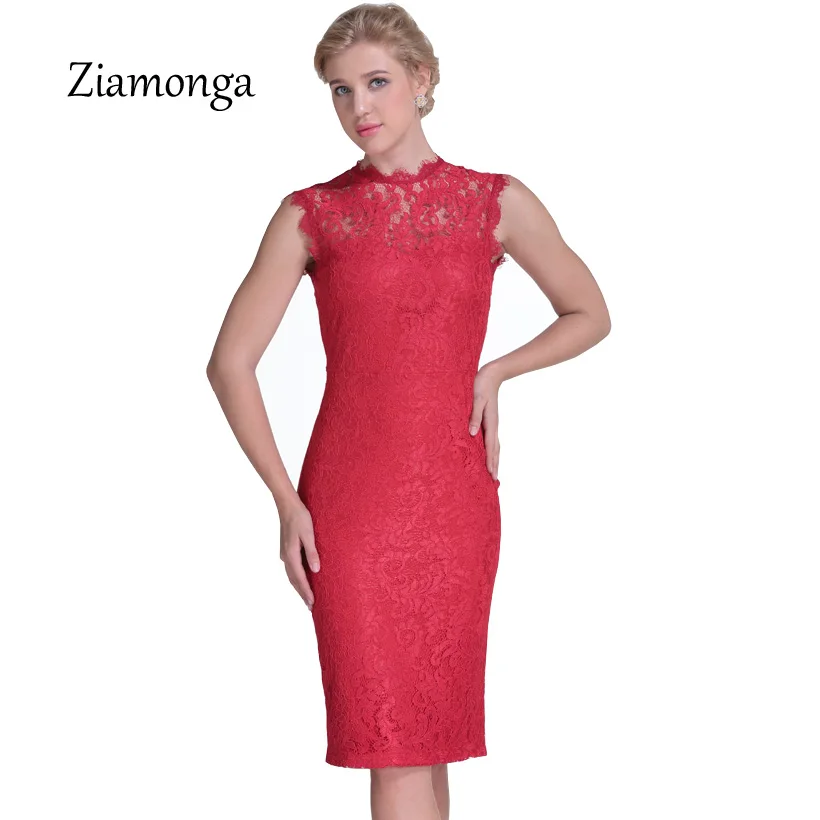 

Ziamonga Women Vintage Scalloped Elegant Cocktail Party Formal Business Office Work Bodycon Pencil Midi Full Floral Lace Dress