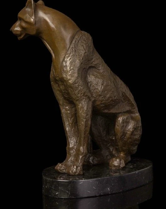 Абстрактное Искусство, Скульптура Бронза Медь Мраморное Основание Leopard Cheetah Статуя Фигурка