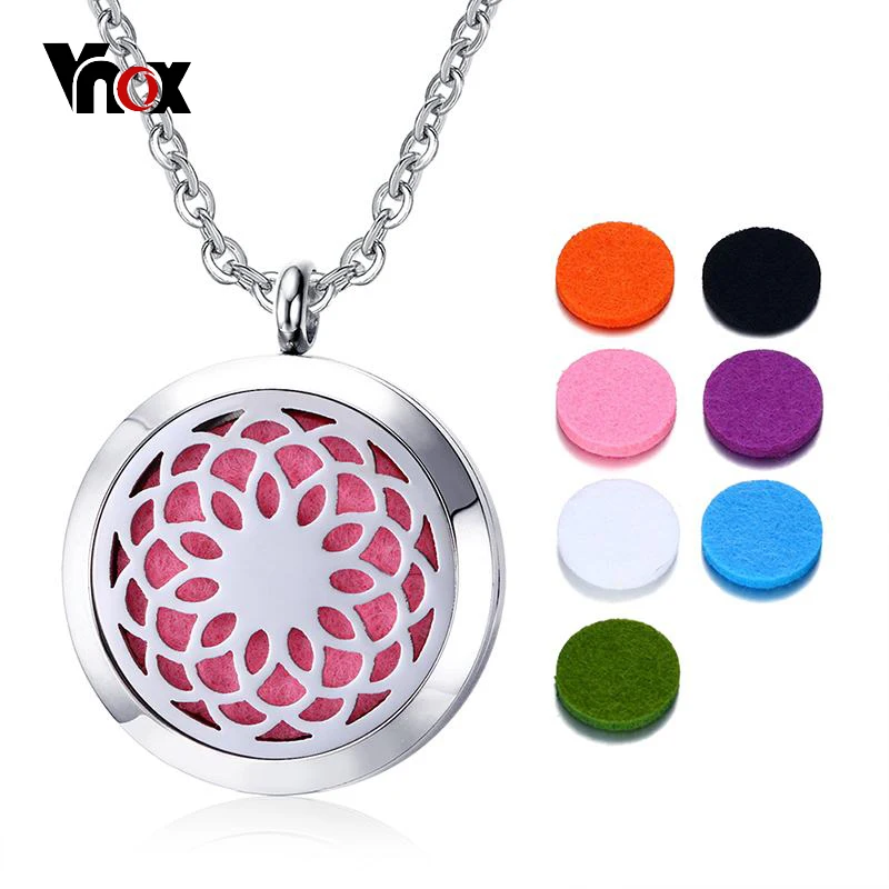 Vnox Openable Weekly Mood Pendant Women Necklace Perfume Flower