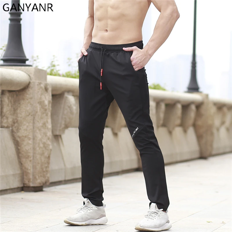 

GANYANR Running Pants Men Sport Leggings Basketball Fitness Gym Training Athletic Football Sweatpants Elastic Workout Sportswear