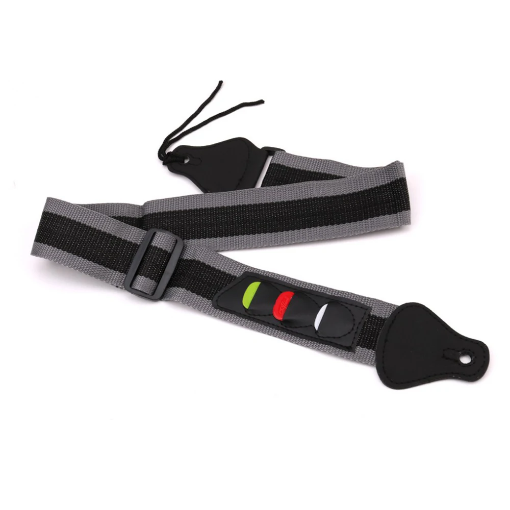 

Adjustable Electric Guitar Strap Black Acoustic Guitar Strap Belt with 3 Plectrums Guitar Picks Holders PU Leather Ends