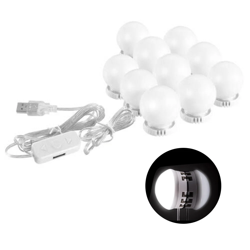 

10 LED Dimmable Mirror Light USB Power Supply 7000K Light Bulb String for Makeup Dressing Table JA55