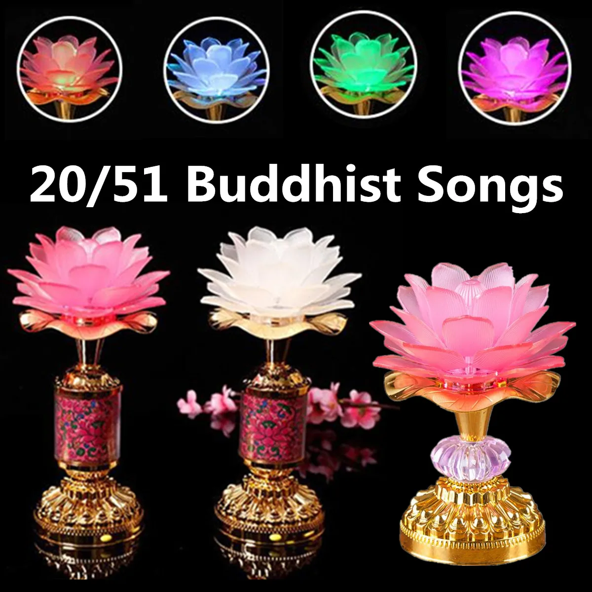 

7 Color Flower Buddhist Prayer Lamp Buddha Music Machine LED Color Changing Buddha Temple Light 51 20 Buddhist Songs