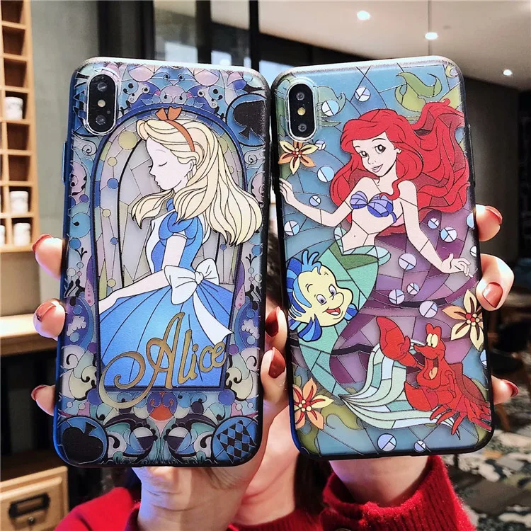 

Chic Girl Tinkerbell Mermaid Snow White Rapunzel Grip Embossed Case For iPhone XS Max XR X 6 6S 7 8 Plus 11 Pro Max