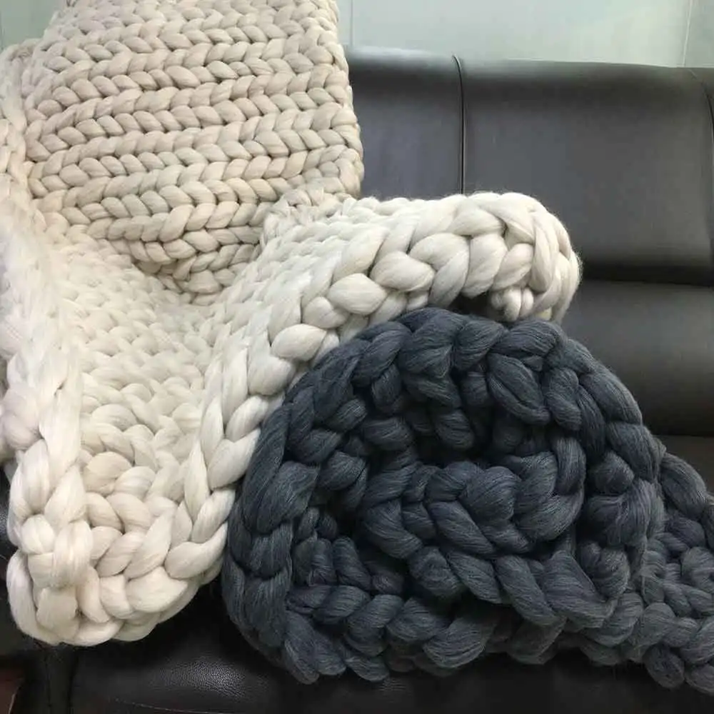 Extra thick Chunky Knitted Blankets Pure Color Super Soft Bulky
