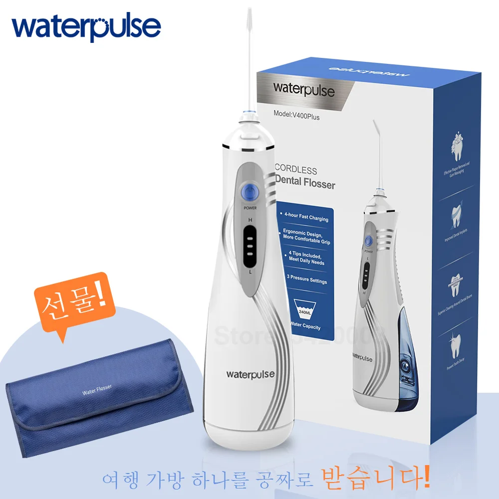 

Waterpulse V400P with Free Bag Portable Oral Irrigator Dental Water Flosser Irrigation 240ml Oral Irrigator 4 Tips Dental Floss