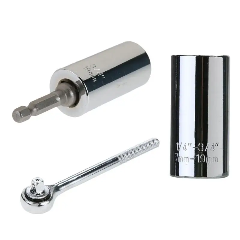 

1pc/1set 7-19mm 1/4"-3/4" Adjustable Torque Ratchet Universal Socket Wrench Hand Tool Spanner Wrench Power Drill Kit
