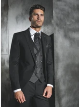 Men’s party dress, 2017 black jacket, vest, men’s suit, groom’s dress, best man charcoal wedding, groom’s suit jacket + pants +