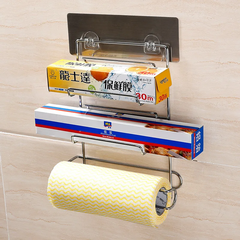 الثلاجة غشاء تغليف تخزين الرف الرف البلاستيك التفاف قطع جهاز الجدار شنقا حامل المناشف الورقية المطبخ الحمام أداة