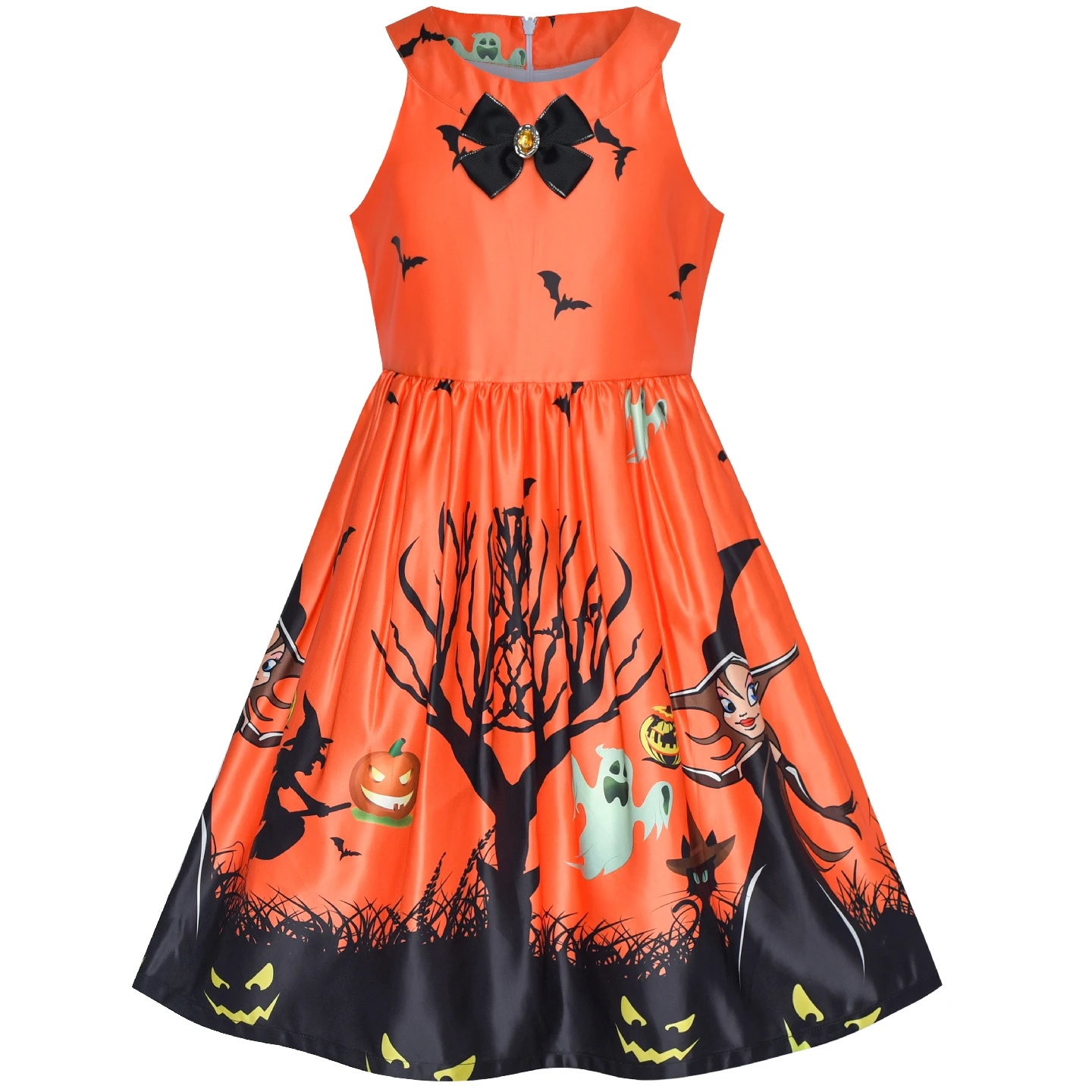 Sunny Fashion платья для девочек Хэллоуин Ведьма Летучая мышь Тыква Костюм Пурпурный