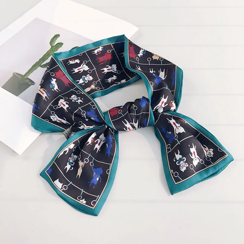 New Original Retro Small Scarf Women Fashion Wild Spring Cute Cat Tied Bag Handle Streamer Hijab Hair Band Decorative Scarve New Original Retro Small Scarf Women Fashion Wild Spring Cute Cat Tied Bag Handle Streamer Hijab Hair Band Decorative Scarve