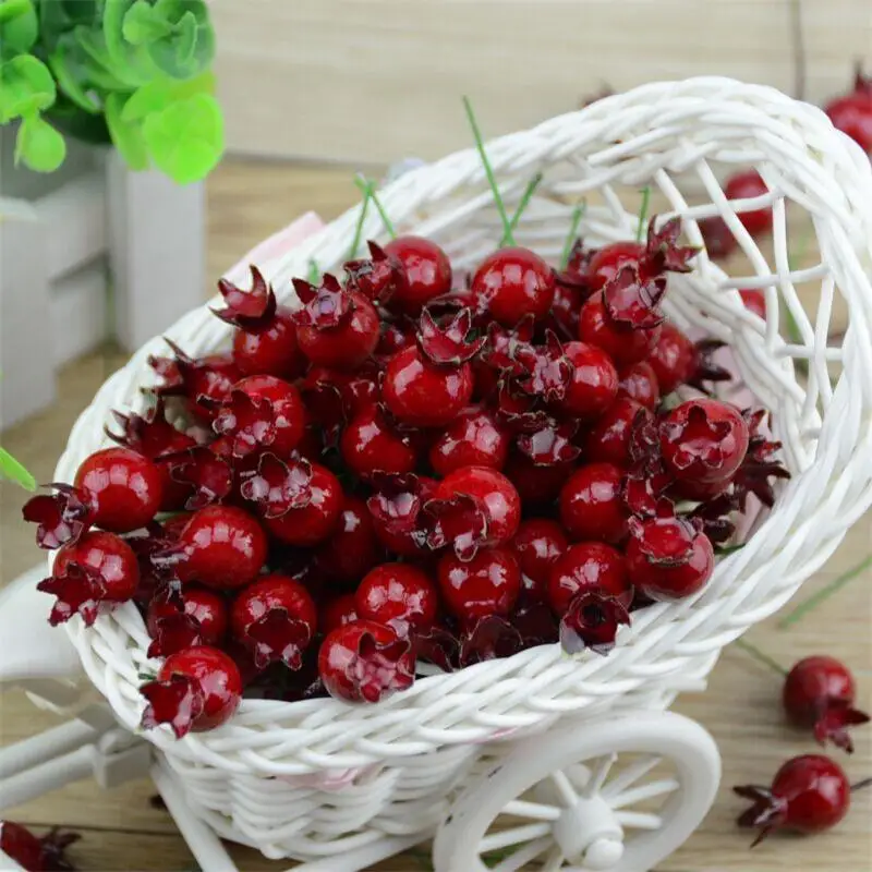 20 Pcs Mini Artificial Plastic Pomegranate Fruit Vegetable Small Cherry Bouquet Stamen Wedding Home Christmas Flower Decorative artificial plants artificial flowers artificial fruits and vegetables