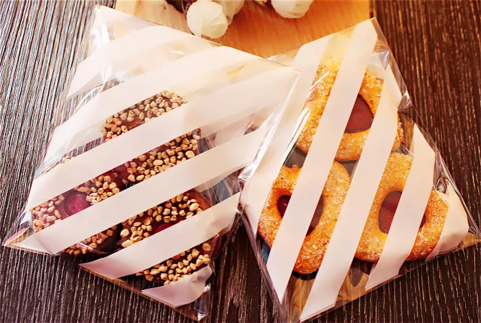 Image White stripes biscuit bag candy bag ginger bread baking packaging plain pocket 10*16cm  100 pieces