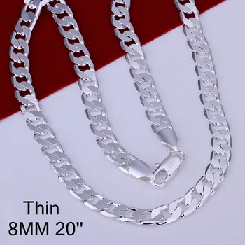 

N034 8MM/20inch Factory Price Free shipping 925 silver necklace.fashion jewelry necklace Men's Chain Necklace