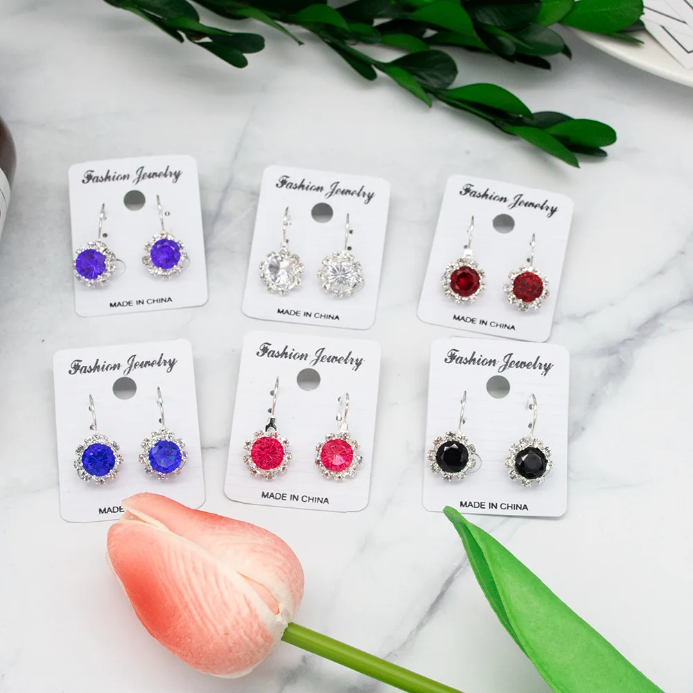 

New geometric Rhinestone Cartoon Kawaii earring Cubic Zirconia Colorful Enamel Crystal Zircon earring jewelry Ear clip for lady
