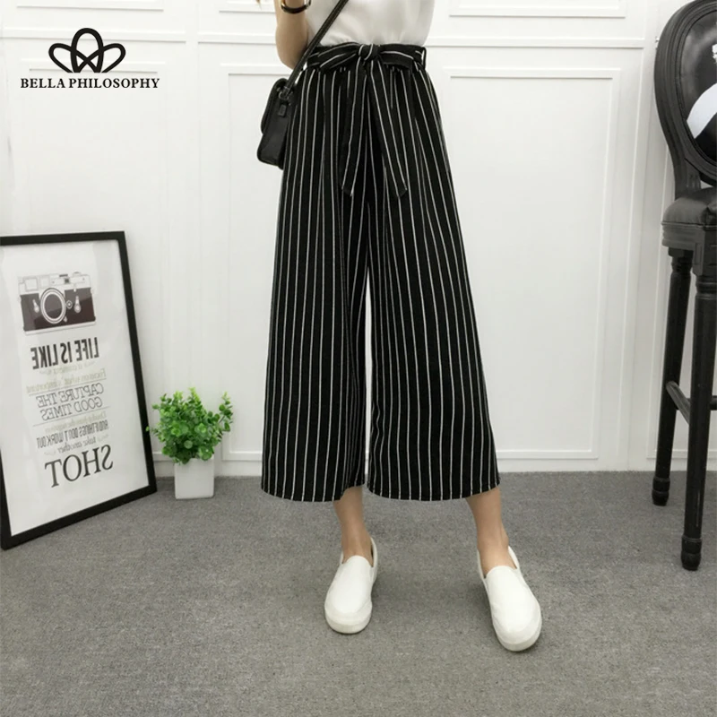 Wonder 2019 new spring fashion Pants Women Chiffon Linen Pleated Mid Stretchy Waist Wide Leg Pant Elegant Office Ladies Trousers
