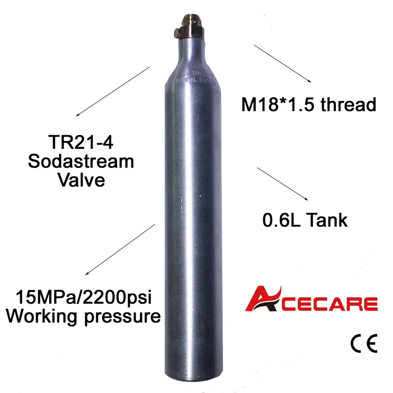 

Paintball Sodastream Bottle Tank Cylinder 2200psi/15MPA 0.6L HPA High Compressed Bottle with Valve TR21-4