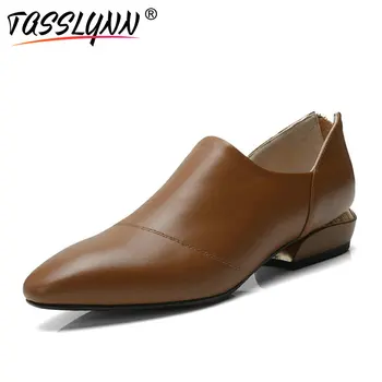 

TASSLYNN 2018 Women Pumps Shoes Cow Leather PU Spring Pumps Square High Heels Square Toe Zip Shallow Ladies Shoes Size 34-42