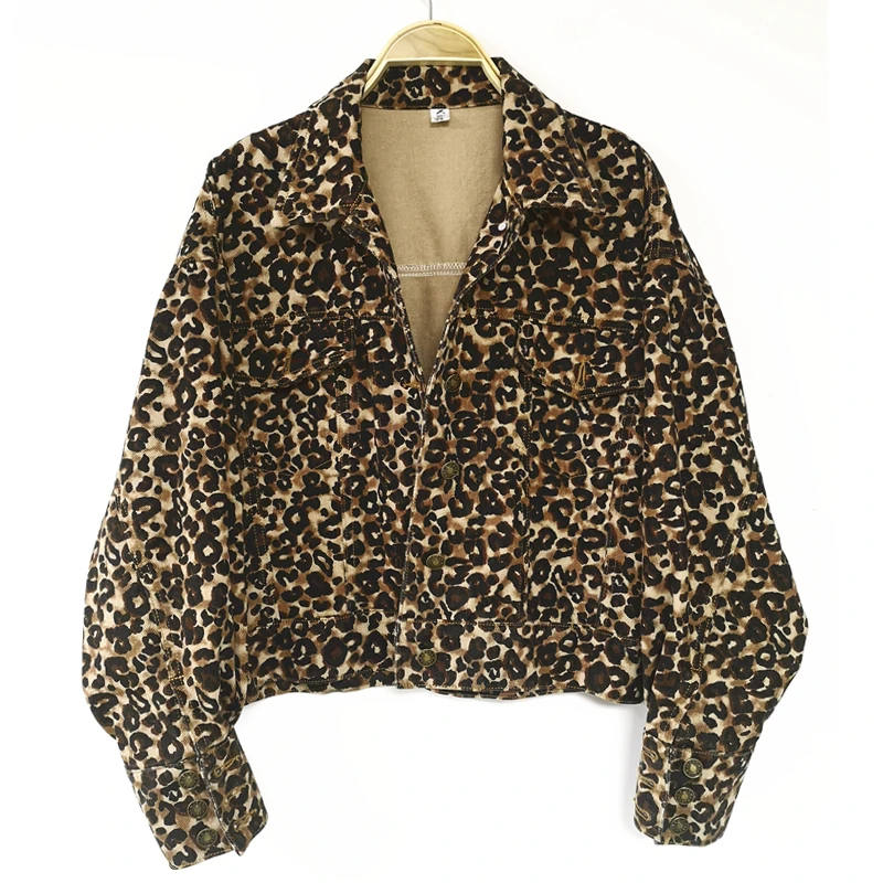 Very best Flectit Women Leopard Denim Jacket Loose-Fit Long Sleeve Bomber Jackets Vintage Animal Print Jeans