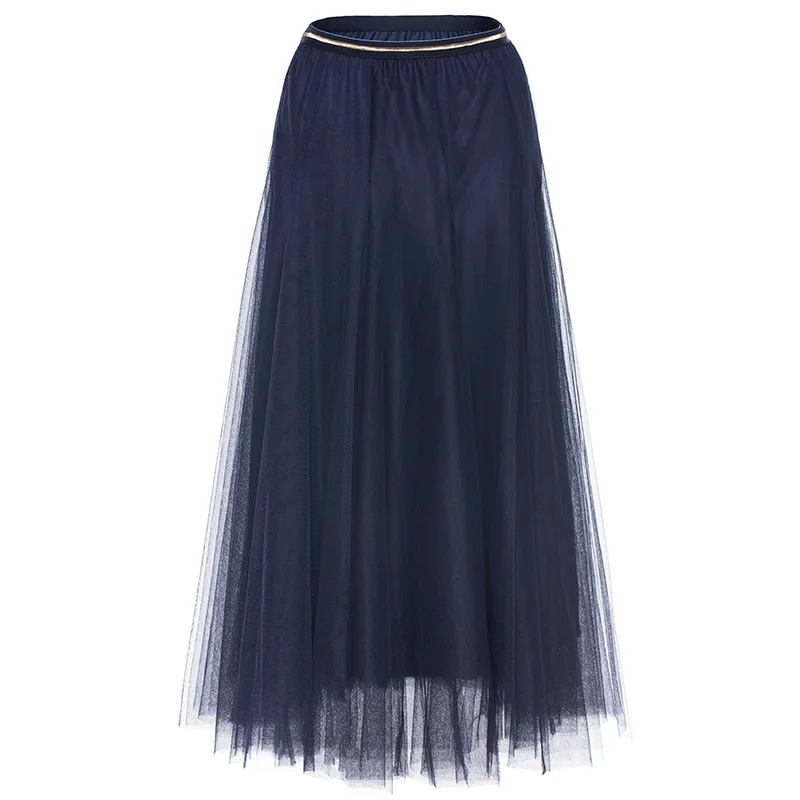 AcFirst Розовый Черный Серый летние женские юбки мода Высокая талия бальное платье сетка до середины икры длинная юбка одежда плюс размер s m l - Цвет: Blue