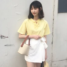 5 цветов летняя Однотонная футболка с v-образным вырезом и коротким рукавом женские укороченные топы для женщин(C6040