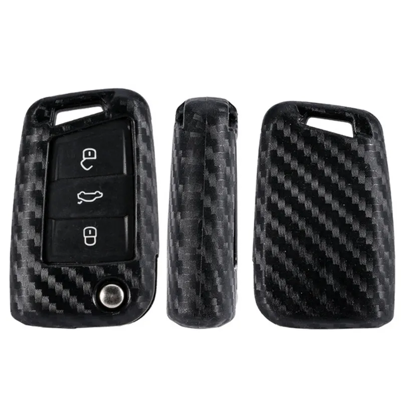 Silicone Carbon Fiber Key Case Cover For VW Polo Golf 7 Tiguan For Skoda Octavia Kodiaq Karoq For SEAT Ateca Leon Ibiza 2015