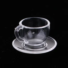 

1/12 Acrylic Coffee Cup Tea Cup with Saucer Transparent Dollhouse Miniature Tableware Accessory for Dollhouse