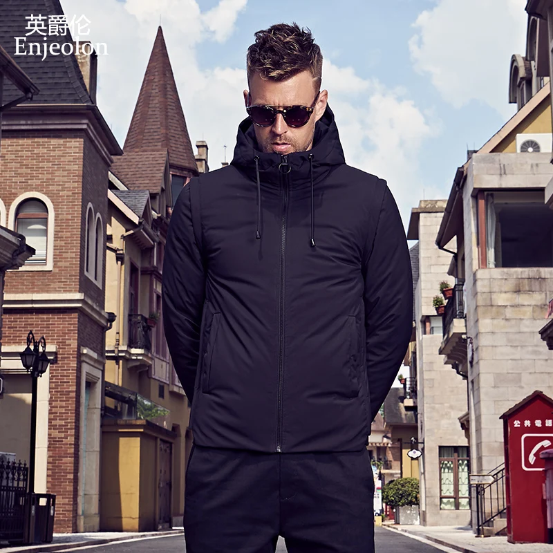 

Enjeolon brand thicken winter down hooded jacket men light down coat for men hoodies parka coat 3XL down parka male YR2706