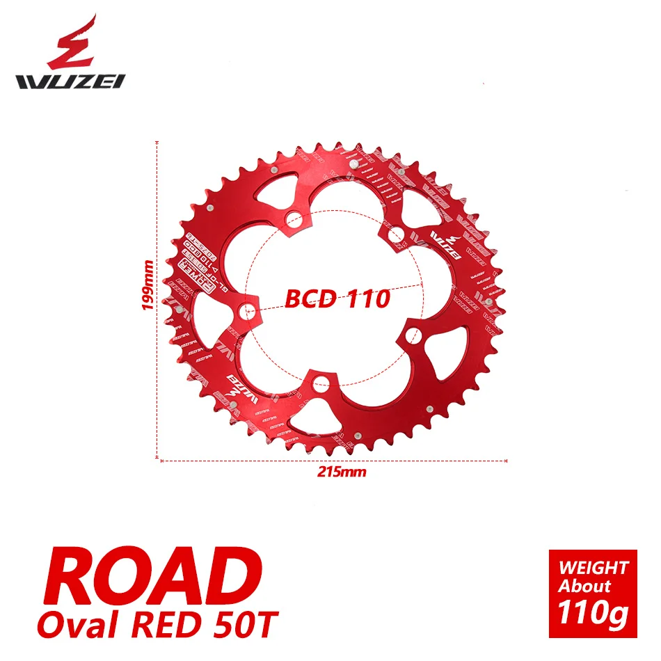 WUZEI 110BCD велосипедная дорожная велосипедная цепь 50/35T Овальный комплект цепных колес 7075-T6 светильник из Сплава Эллипс альпинистская мощная цепная пластина - Цвет: Red 50T ROAD 1pcs