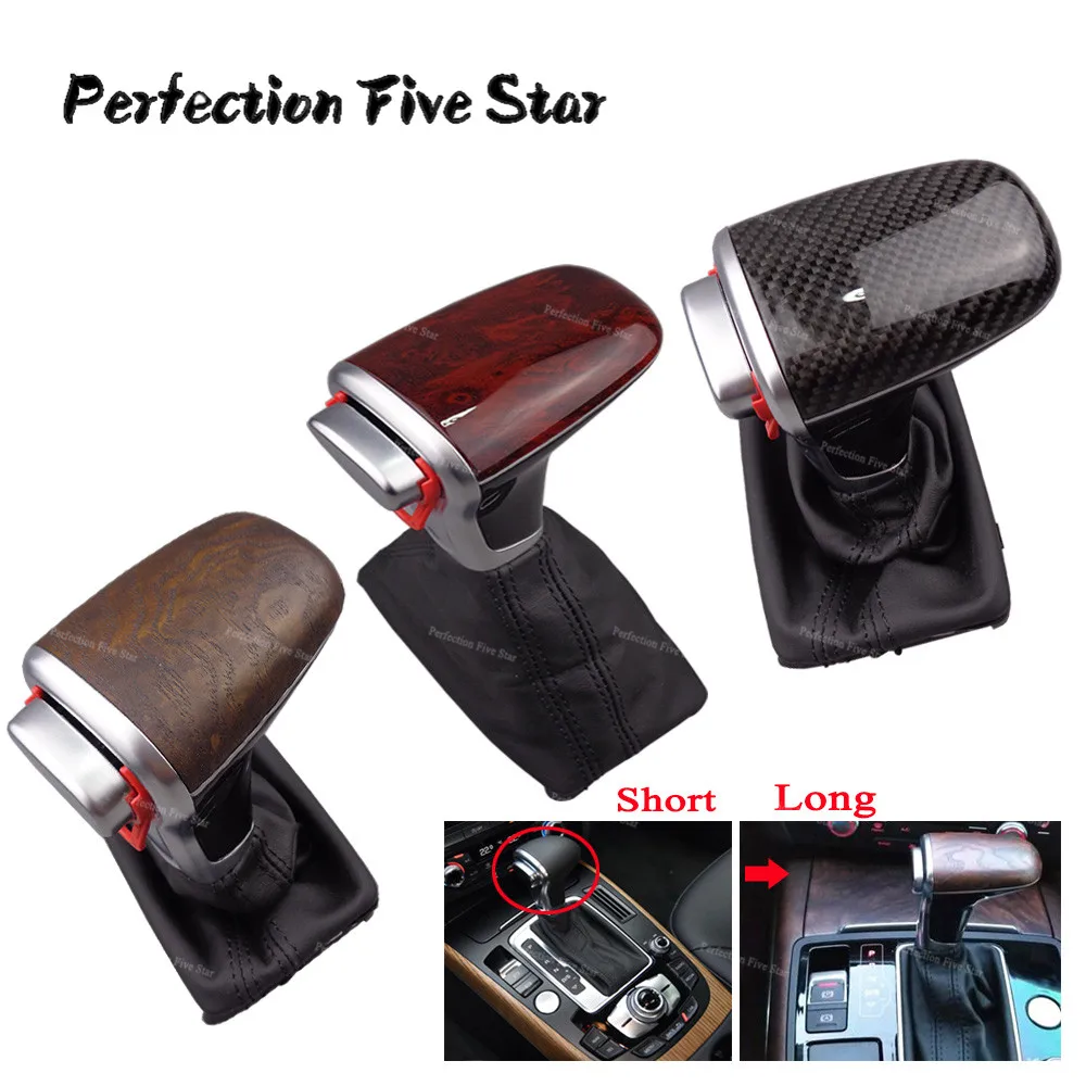 

8KD713139 Carbon Fiber Wood Lever Gear Shift Knob w/ Gaiter Boot AT LHD Only For Audi A3 A4 B8 A5 A6 C6 Q5 Q7 2009-2013