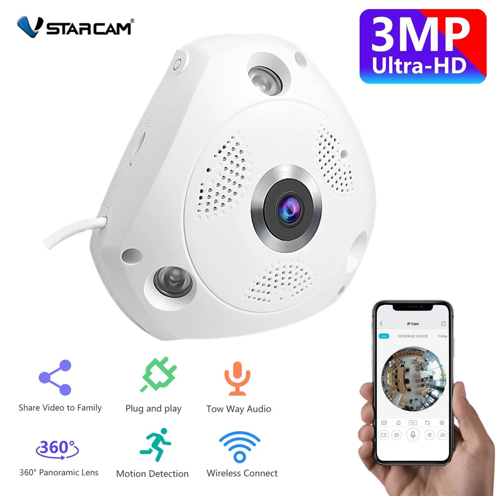 Vstarcam C61S 360 камера IP рыбий глаз панорамный 1080P WIFI CCTV 3D VR видео Micro SD карта Аудио