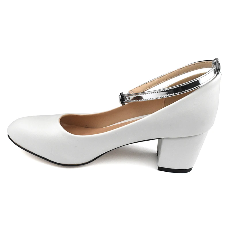 White Women Pumps 6cm High Heels Shoes Woman Comfortable Square Heel Women Shoes Buckle Strap Ladies Shoes Chaussure Femme
