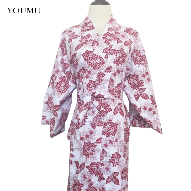 Women Kimono Yukata Robe Cotton Japan Style Floral Bathrobe Random