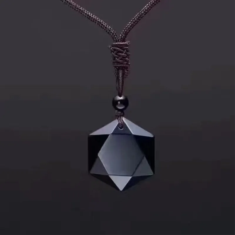 

2018 New Style Pendant Necklace Natural Obsidian Stone Jades Stone Six Star Pendant Gift for Men Women Fashion Jewelry