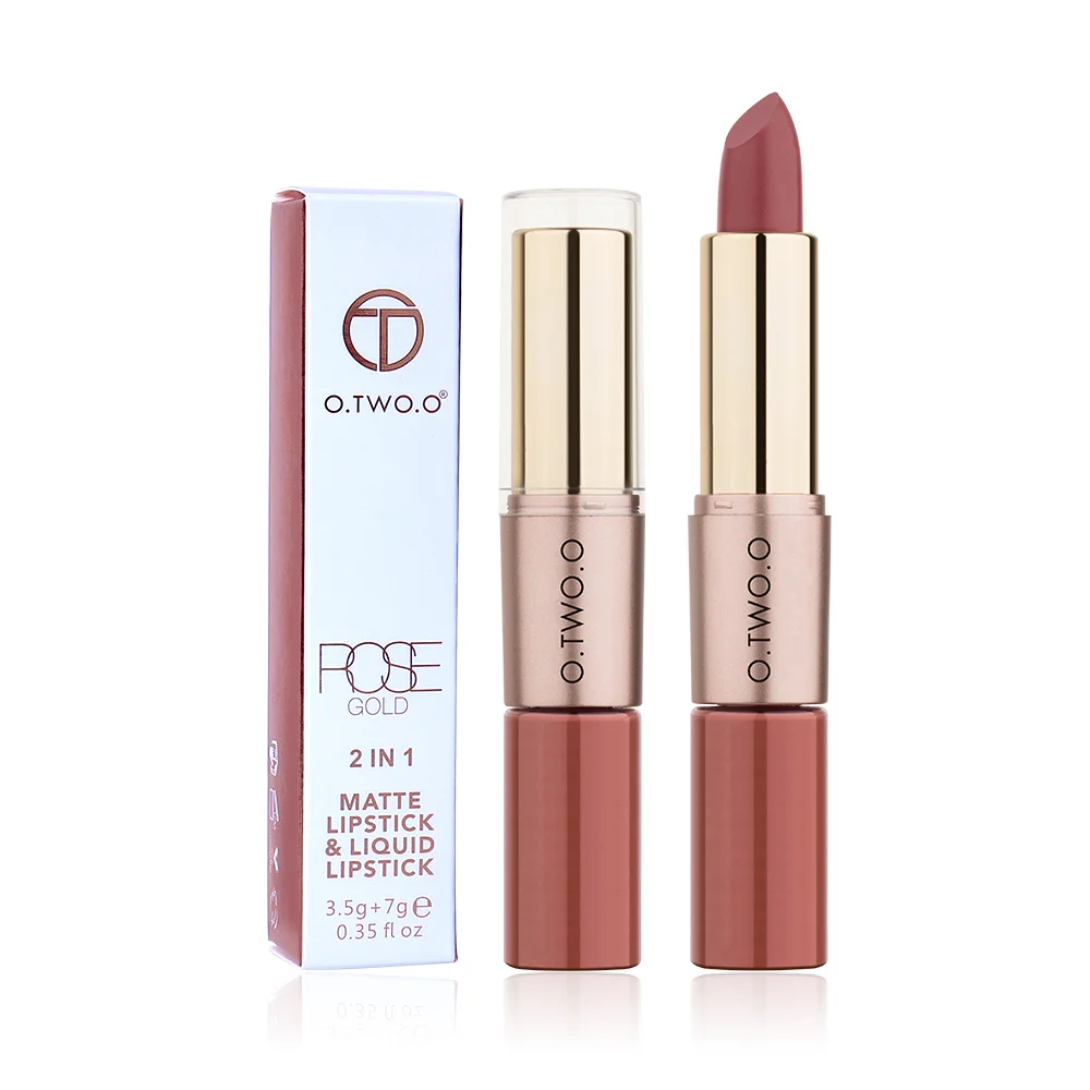 O.TWO.O 2 in 1 Matte Lipstick+Lip Gloss Lips Makeup Cosmetics Waterproof 12 Colors Choose