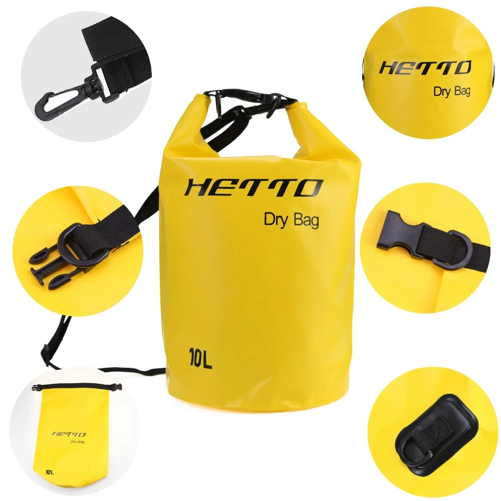 Hetto Dry Storage Bag Waterproof  Swimming Bag Diving bag 10L 20L 3 colors Ultralight Outdoor Dry Bag