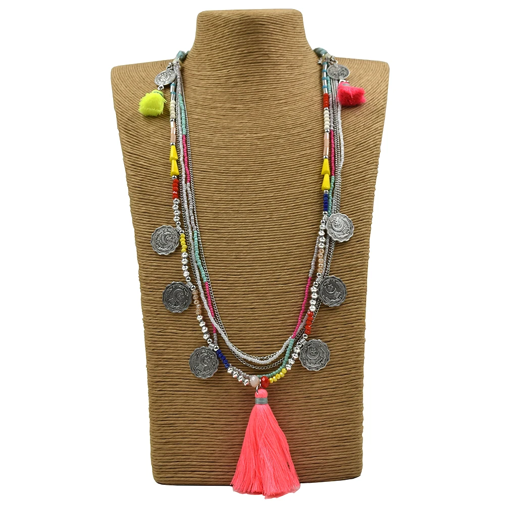 2017 New handmade creative tessal pendents necklace unique boho Bohemia long Necklaces Multy layers Seedbeads chain necklace