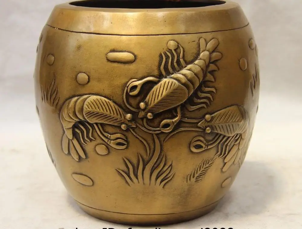 

Chinese Bronze Copper Decoration Crayfish Shrimp Lobster Tank Crock kettle Pot