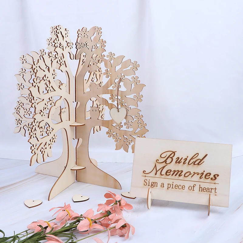

Wedding Guest Signature Book Wooden Hearts 3D Wedding Guest Book Tree Pendant Drop Ornaments for Wedding Party Decor Supplies