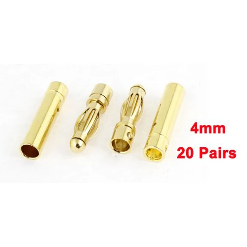 

High Quality New 20 Pairs Gold Tone Metal RC Banana Bullet Plug Connector Male Female 4mm