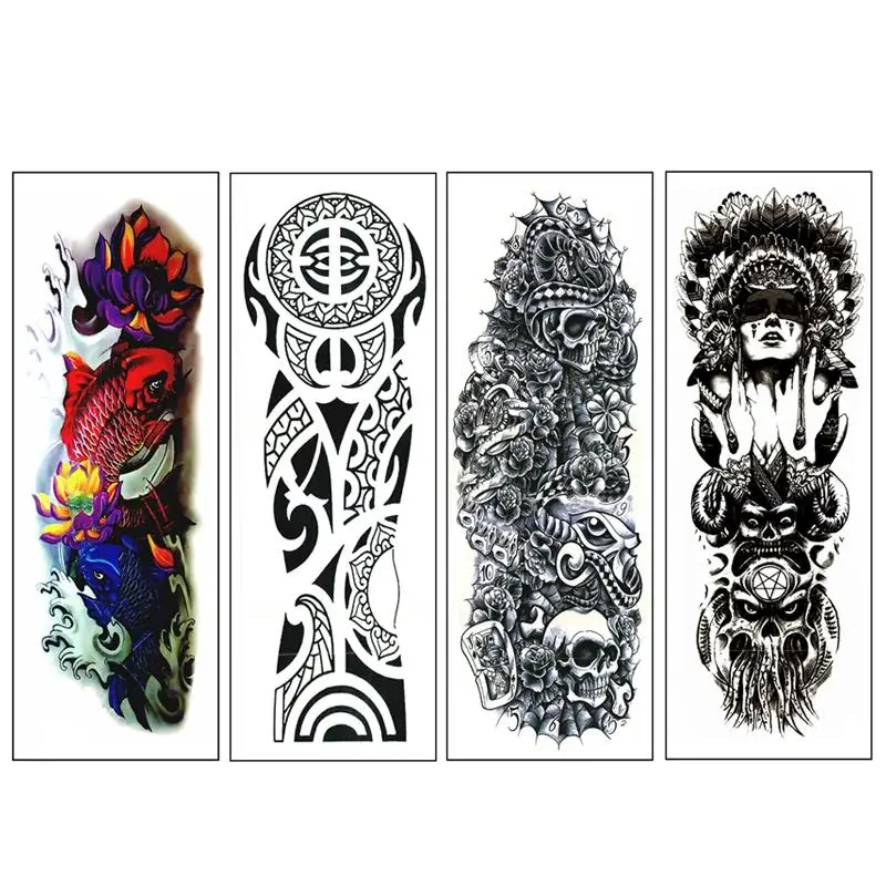 4Pcs/Lot Waterproof Temporary Tattoos Sticker Full Arm Pattern Tattoos Applique Arm Full Arm Tattoos Sticker 48x17Cm(9/10/11/