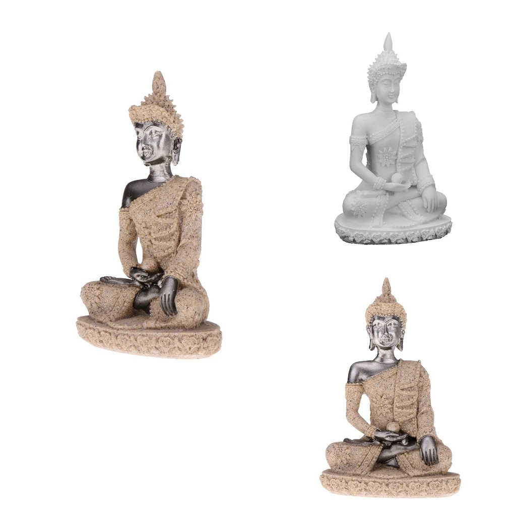 1 Piece Sandstone Meditation Buddha Statue Hand-carved Figurine Sculpture for Table Desk Decor Cabinent Display