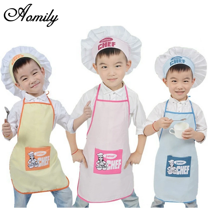 

Aomily 1 Set Polyester Kids Apron and Chef Hat Child Cooking Baby Apron Junior Chef Cook Apron Painting Apron Family Supplies