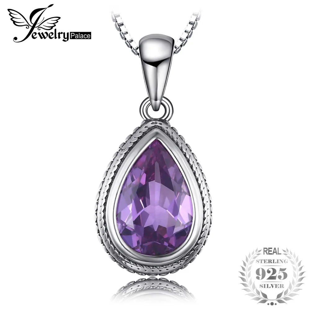 

JewelryPalace Pear Shape 11ct Created Alexandrite Sapphire Pendant Necklace 925 Sterling Silver 45cm Box Chain Woman Choker