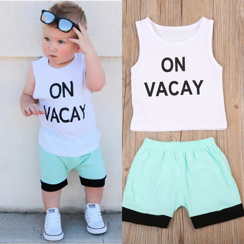 2pcs Babies Summer Vest Clothing Set Toddler Kids Baby Boy Letters