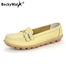 BeckyWalk/женская повседневная обувь из натуральной кожи ярких цветов; модные туфли на плоской подошве без застежки с ремешком и пряжкой; женская обувь; большие размеры 35-44; WSH2692