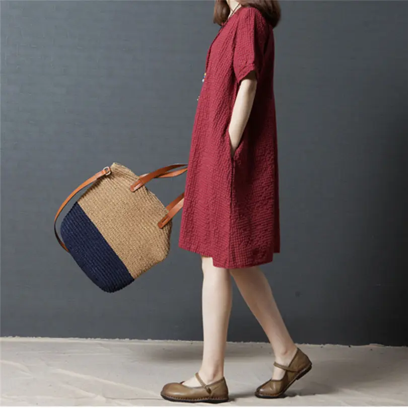 New Fashion Women Girls Summer  Patchwork Short Sleeve Beach O-Neck Loose Sweet Dress Casual Daily dress #5F09 (12)
