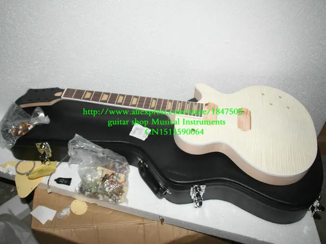 Cheap Custom Shop one piece mahogany neck Unfinished Electric Guitar Kit With Flamed Maple Top with hardware  with case